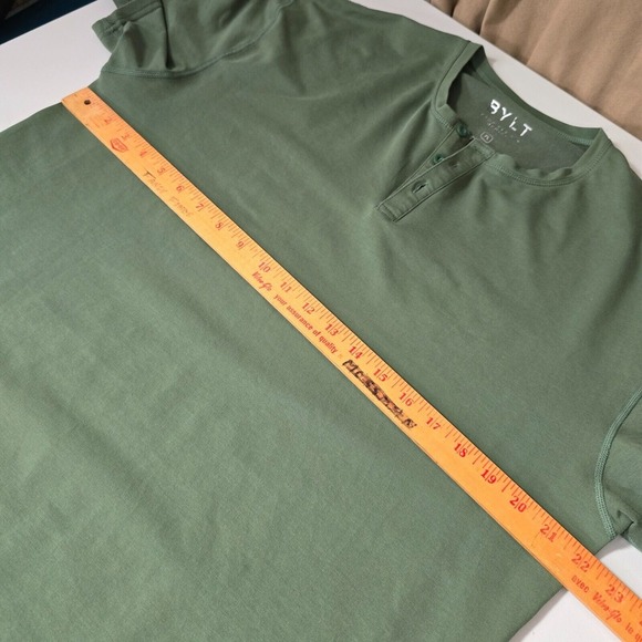 BYLT Mens Drop Cut Henley Shirt XL Green Short‎ Sleeve Pullover Stretch Gym - Picture 8 of 10